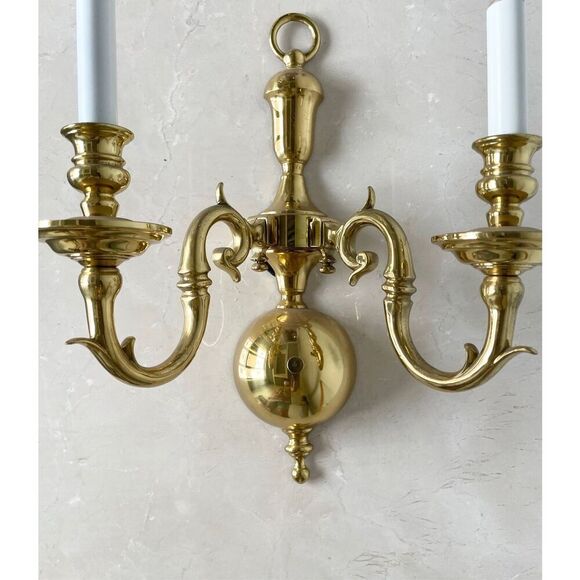 Vintage Dutch Colonial Brass Two Arm Sconce - Picture 1 of 6